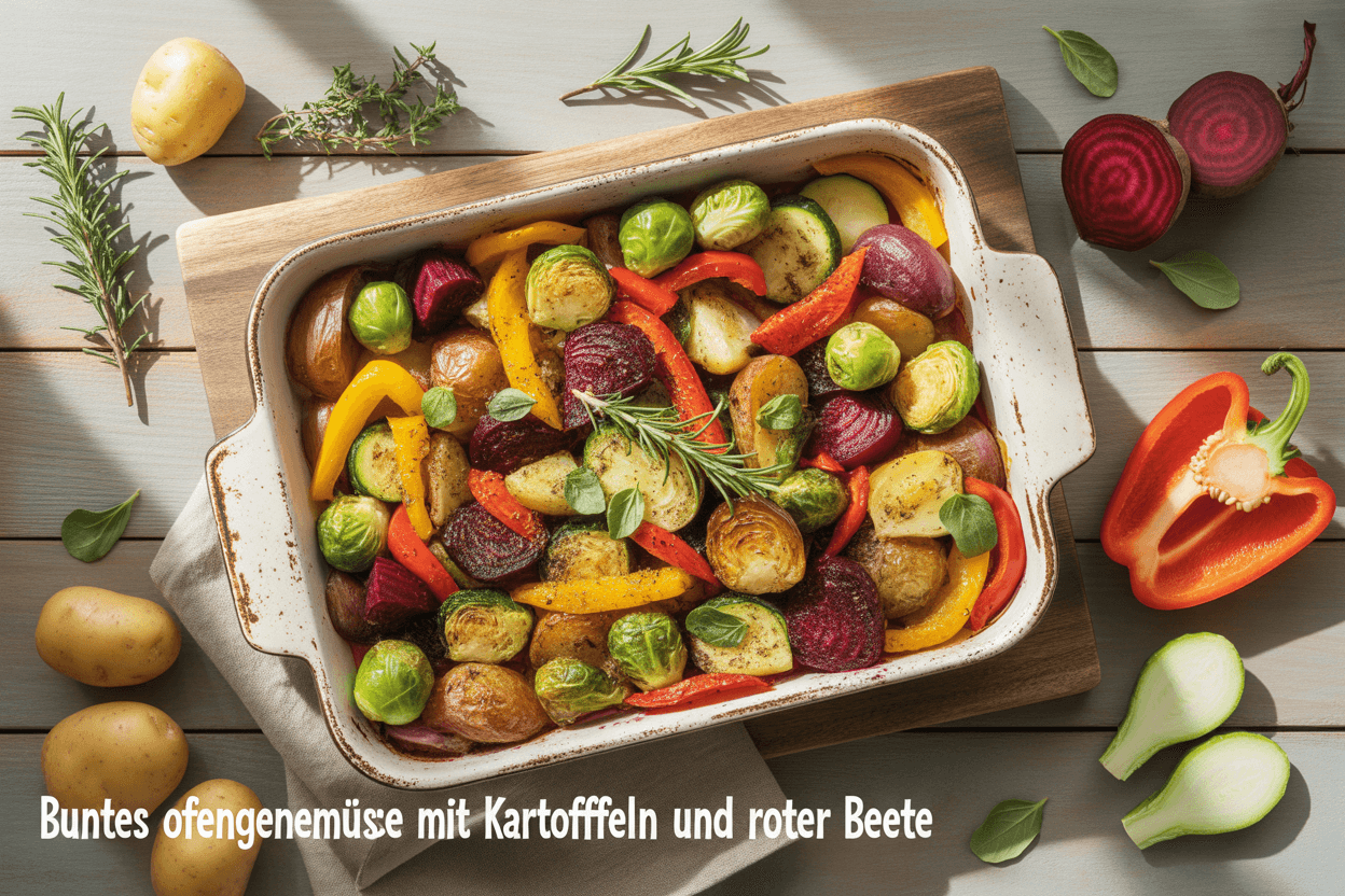 Buntes Ofengemüse mit Kartoffeln und Roter Beete