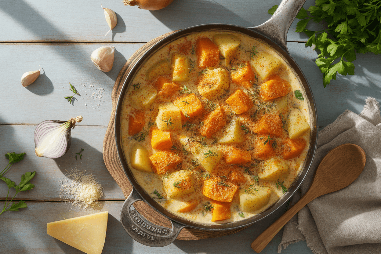 Cremige Hokkaido-Kartoffelpfanne