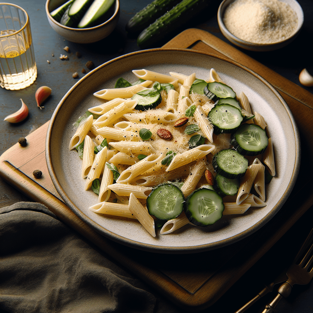 Cremige Parmesan-Penne mit Gurkensalat