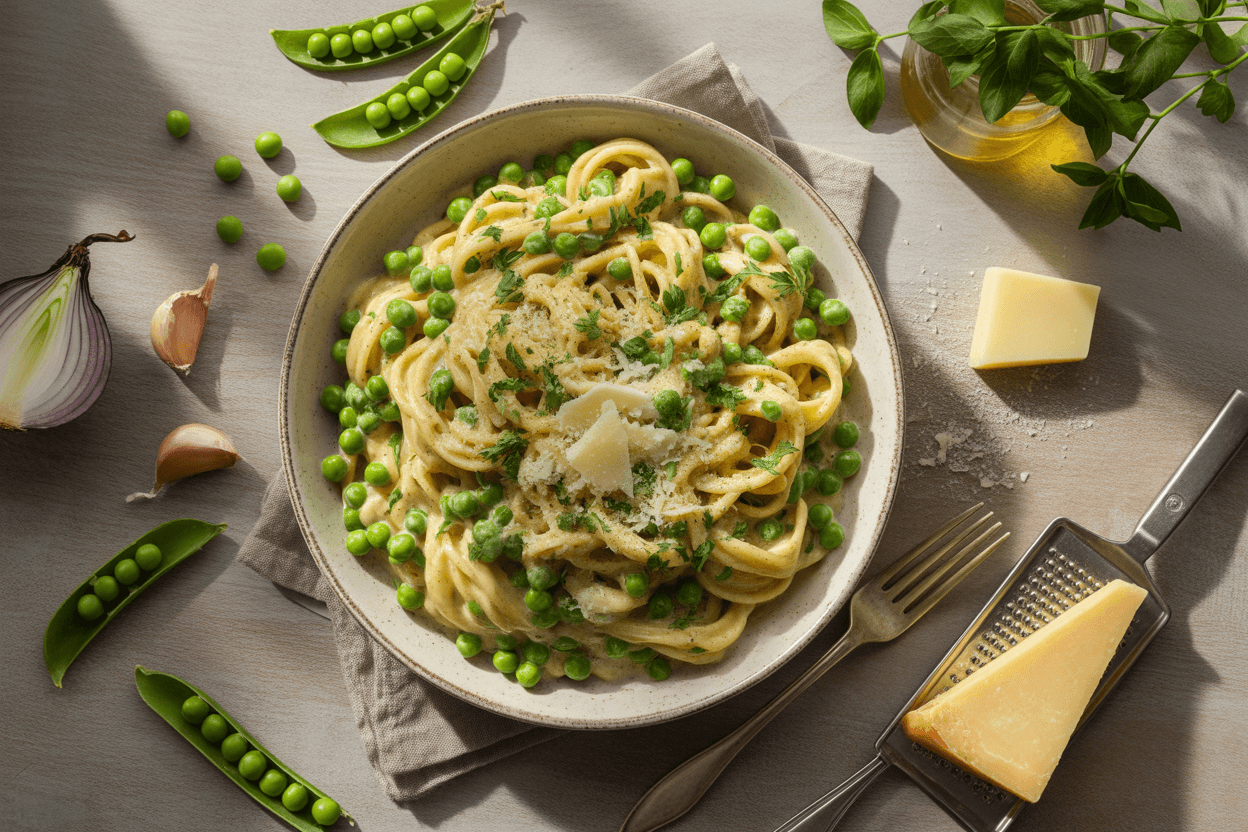 Erbsen-Nudeln in Butter-Sahne-Sauce
